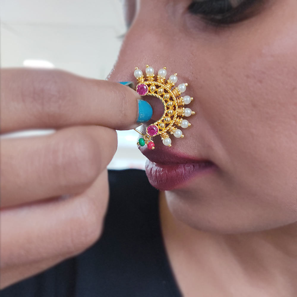 South Indian Nath Ethnic Wedding Hoop Nose Ring 18K Gold Plated Women  Jewelry | eBay