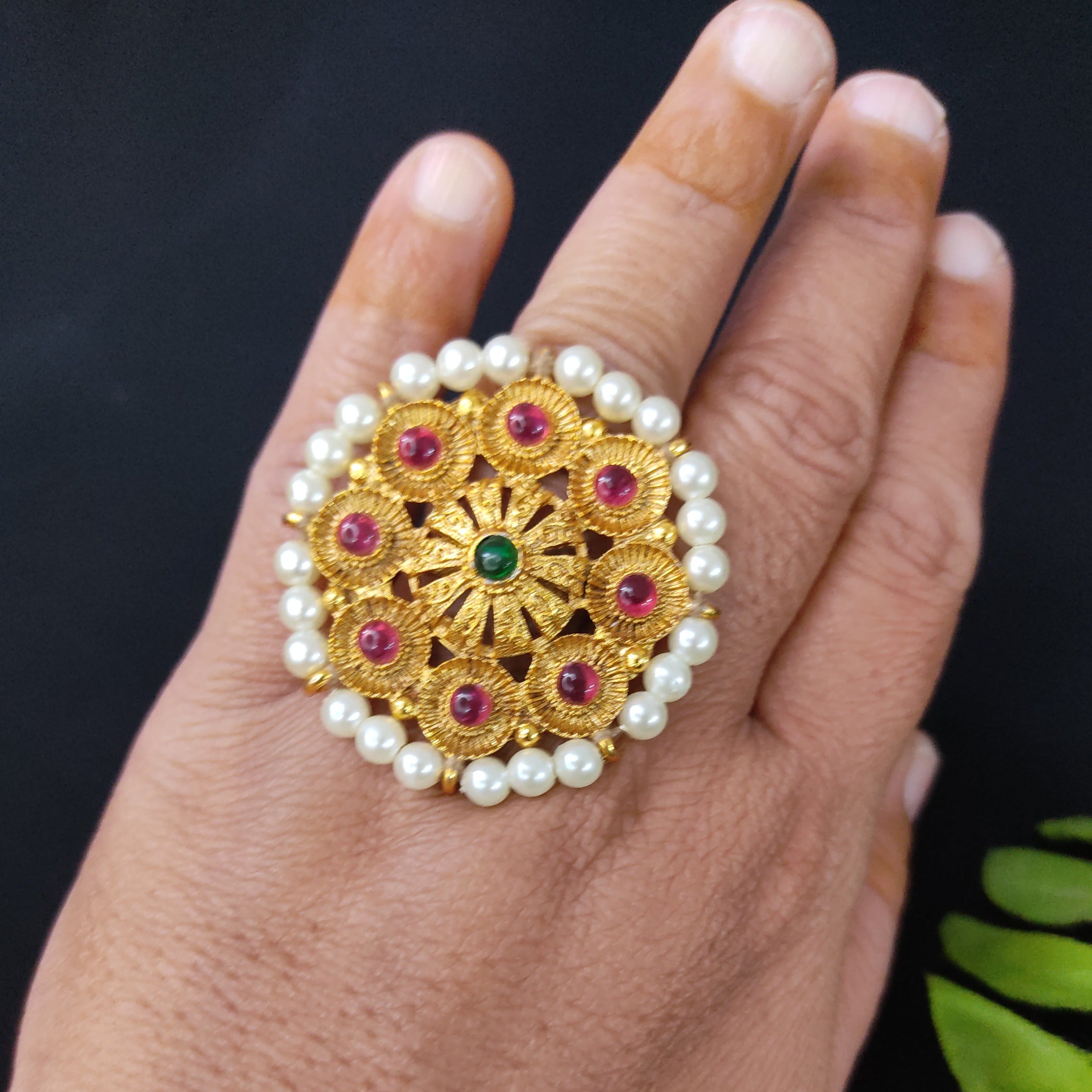 Amazon.com: Red Pear Shape Kundan 2 Finger Ring Linked With Pearl Chain.  Adjustable Double Rings. Teardrop White Kundan Flower. Ethnic Fashion  Jewelry Handmade Unique Traditional Jewelry Pearl Ring Flower Ring :  Handmade