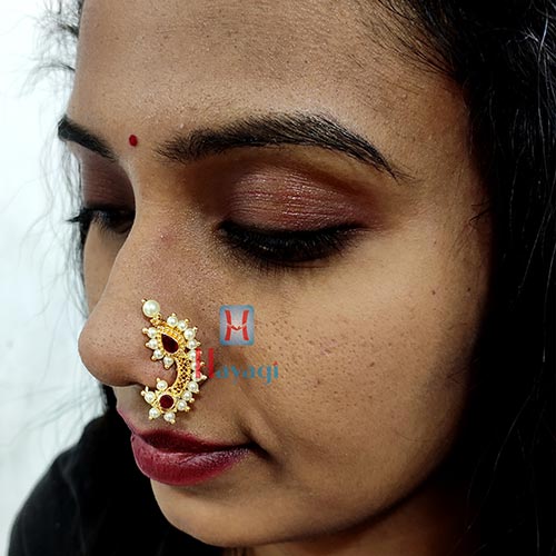 Indian Traditional Golden Finish Studded Stone Clip On Nath Press Nose Pin  | eBay