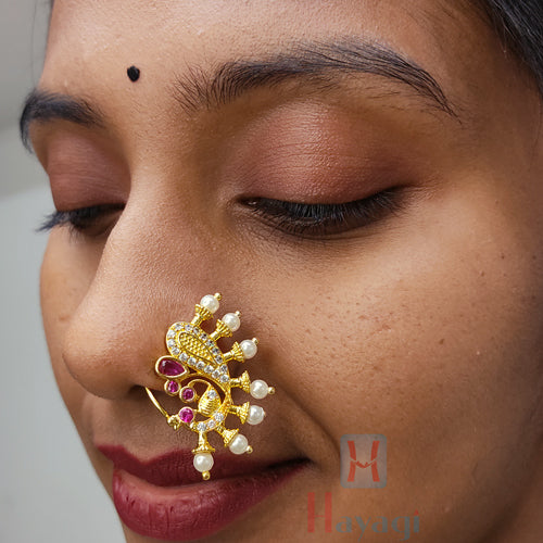 Mharashtrian Nose Stud Indian Nath Non Pierced Gold Plated Nose Ring Jewelry  | eBay