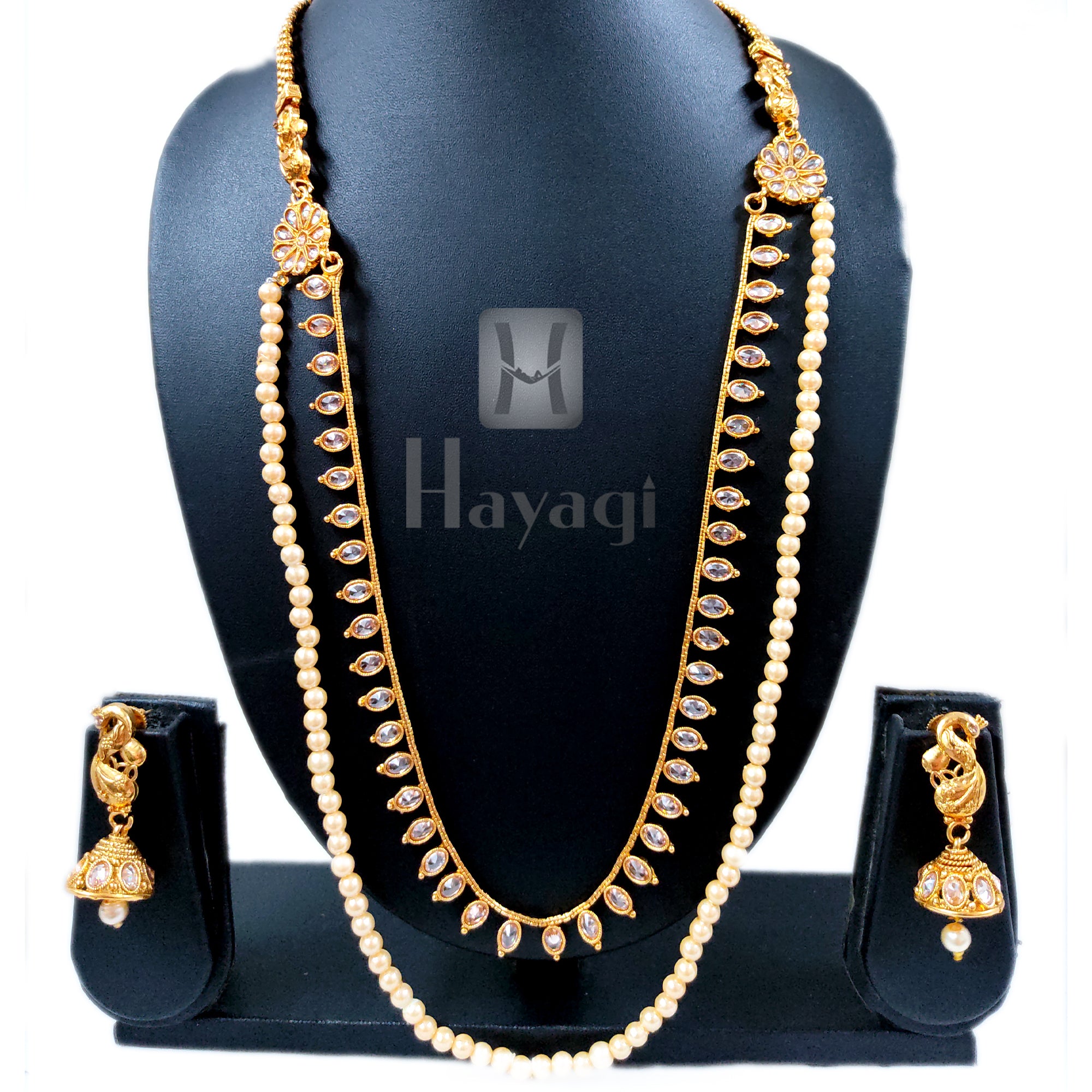 Long Pearl Mala With LCT Stone Studded Chain Online – Hayagi