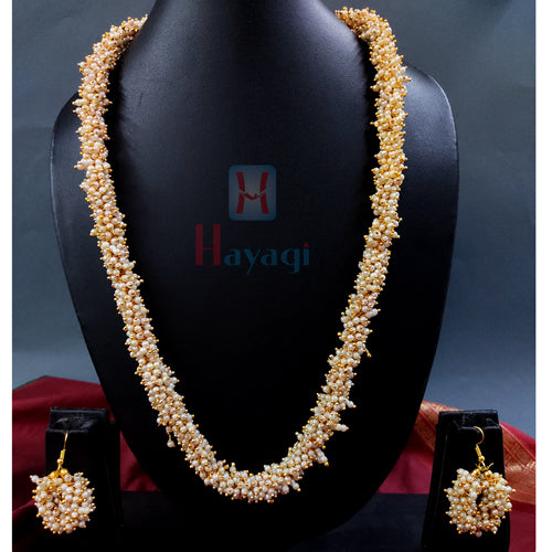 Pearl Cluster Long Necklace Golden Finish – Hayagi