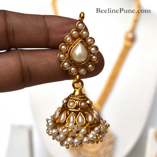 Pearl Decorated Long Antique Necklace Set – Hayagi